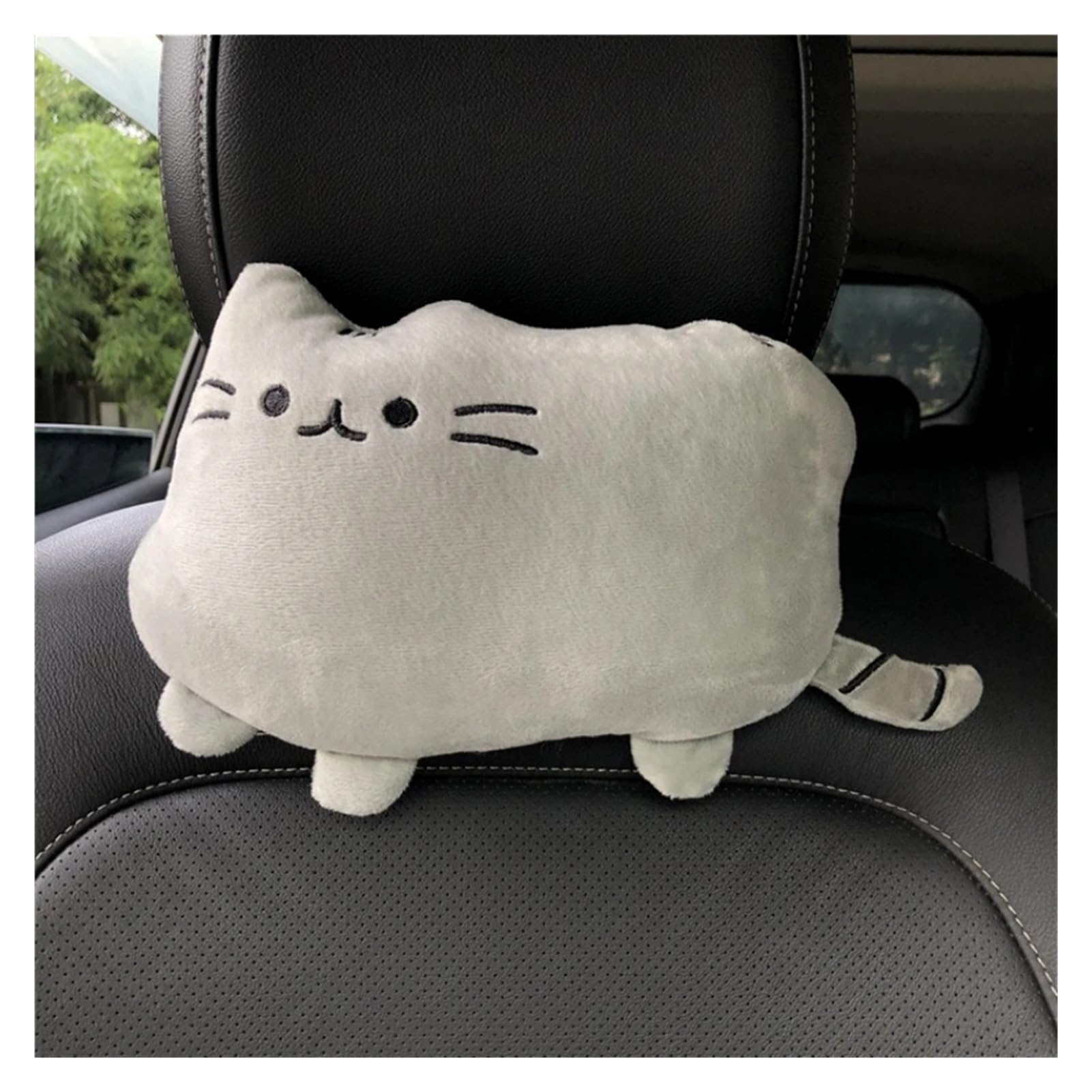 Avoltre car seat cushion Creative Cartoon Cat Plush Car Headrest Neck Pillow(Gray Cat)