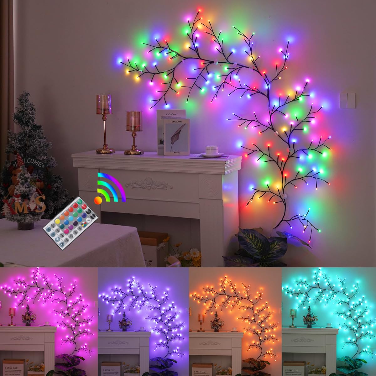 Opvande 18 Color Changing Enchanted Willow Vine Lights with Remote, Colorful Halloween Swags Decorations Indoor Room Decor, 18 Branches 144 LEDs Lighted Willow Vine Lights for Walls Bedroom Home Decor