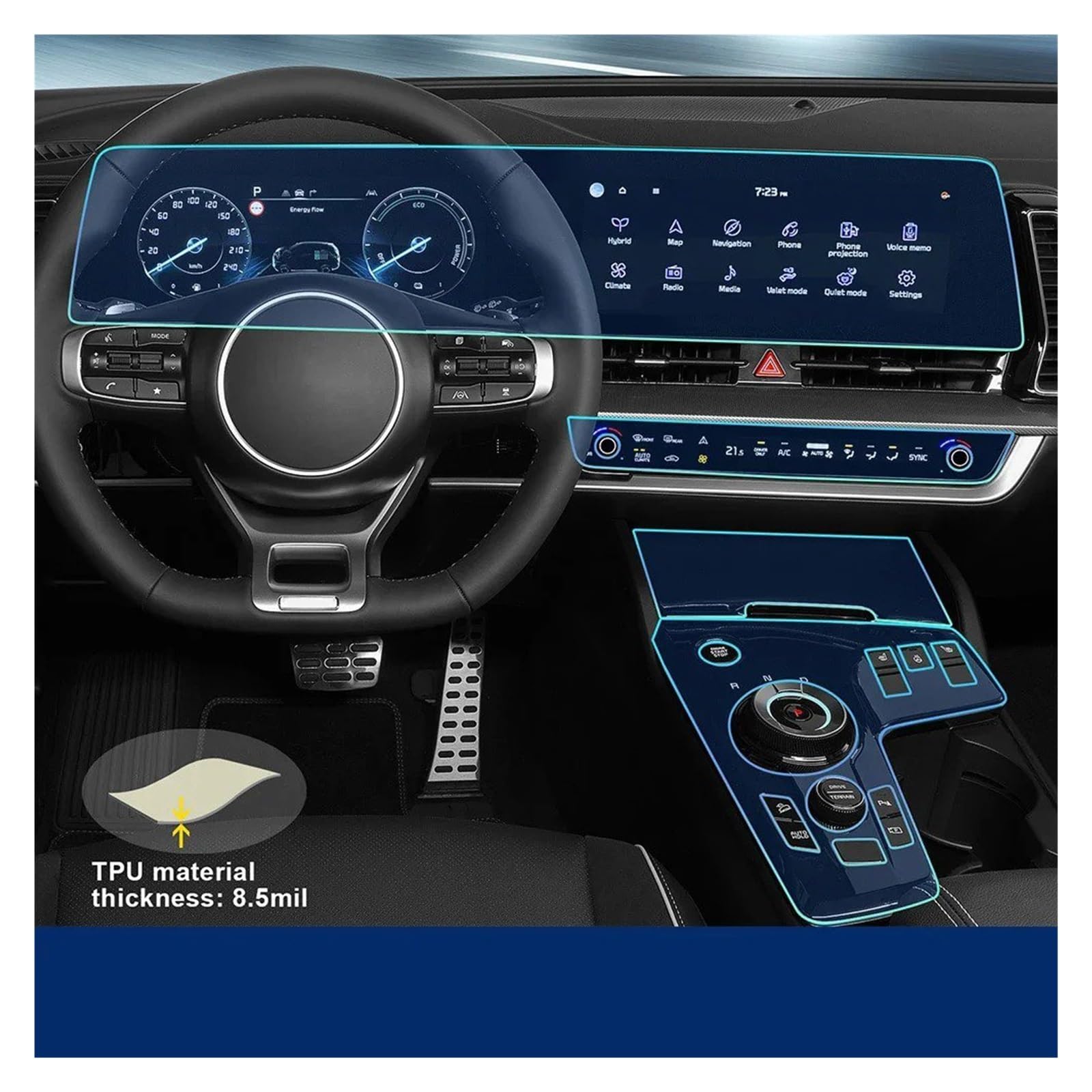 Navigation Schutzfolie Für Kia Für Sportage NQ5 2022 2023 Auto Center Konsole Media Dashboard Navigation TPU Anti-scratch-Schutz Innen Film Aufkleber(B-RHD)