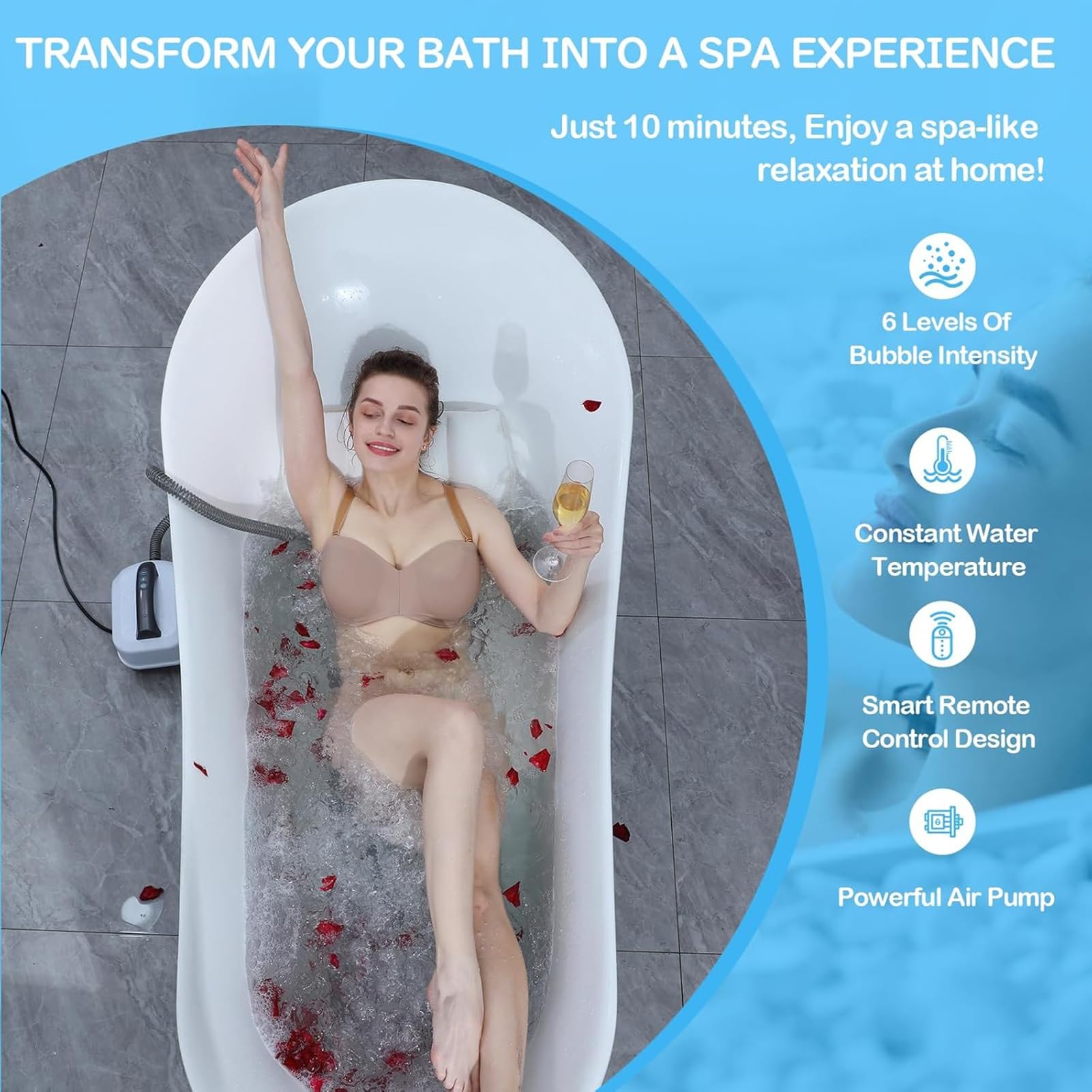 Macchina Tappetino Bagno Completo Corpo con Regolazione a 6 velocità | Il tappetino da bagno for massaggio surf domestico include 114 ugelli a bolle con cuscino gonfiabile + telecomando