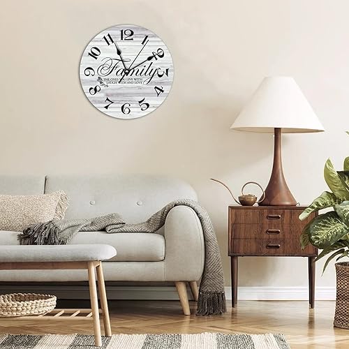Miniatura 2 de DreamAutumn Reloj de pared de madera con cita familiar, con texto en inglés The Ones You Live with Laughh, reloj retro de grano de madera que no