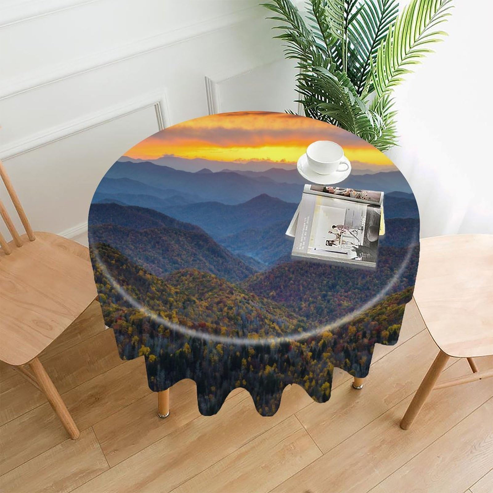 VstaDank Blue Ridge Parkway Mountains Table Cloth Fashions Washable Round Tablecloth Decorative Table Cover Comfortable Straight Edge Tablecover for Dining Kitchen Party Outdoor 60 Inch