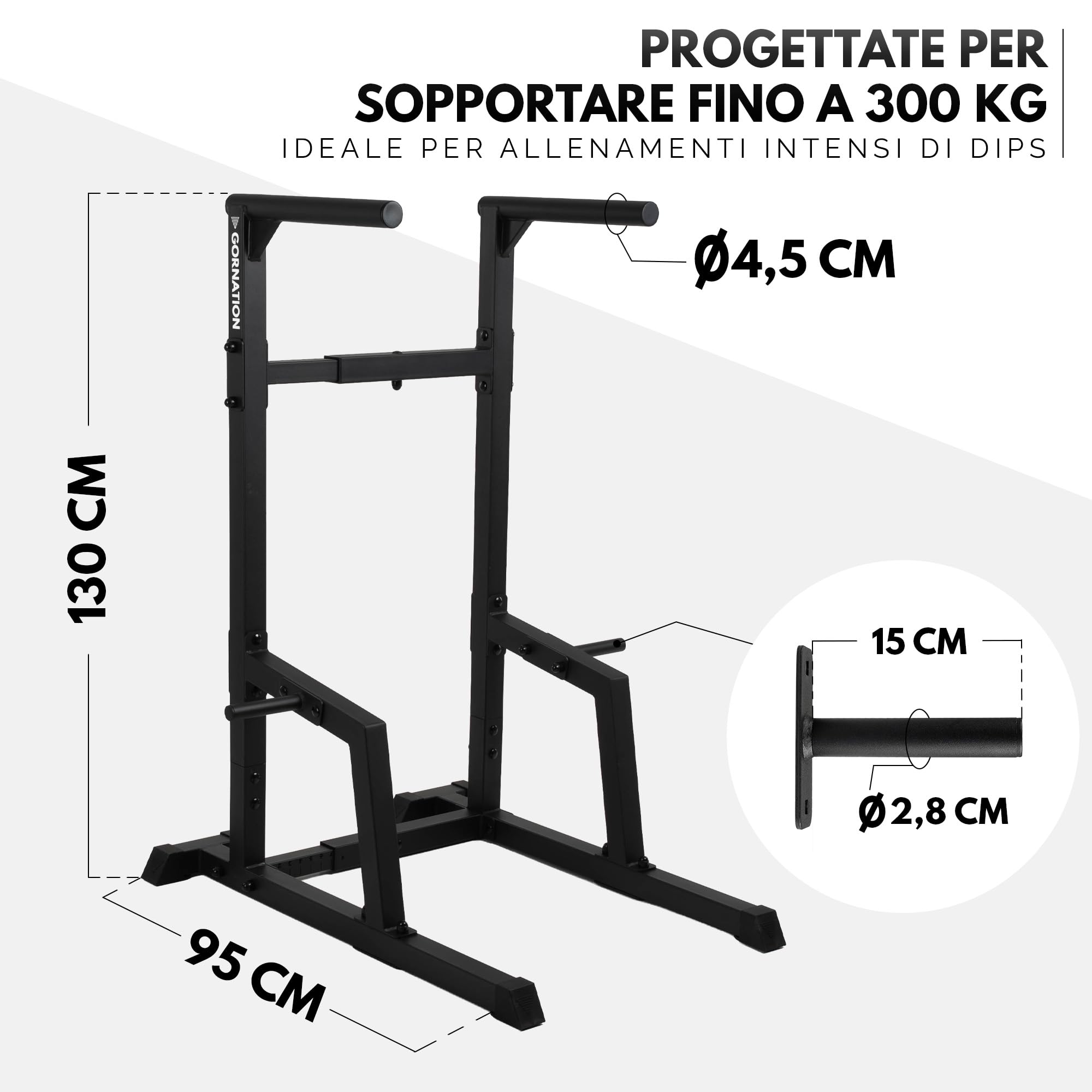 GORNATION Stazione per Dip per Calisthenics e Palestra, Fitness Dip Station, Barre Dip Regolabili per Dips, L-sit, Tricipiti e Addominali, Barre Parallele,