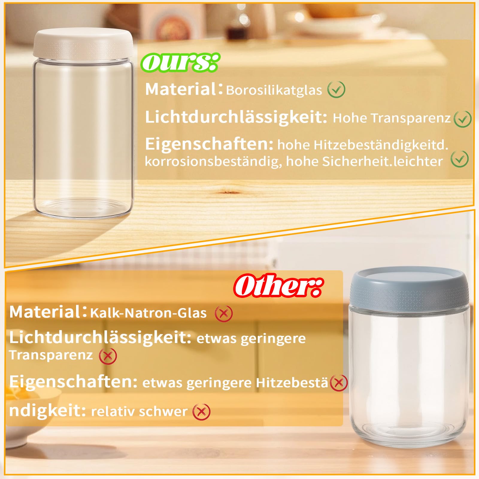 Zocipro Zestaw 4 słoików Overnight Oats Jar 600 ml i 350 ml, słoiki ze szkła borokrzemianowego, słoiki na jogurt i owsiankę z uszczelnianymi zakrętkami, hermetyczny szklany słoik do przygotowywania