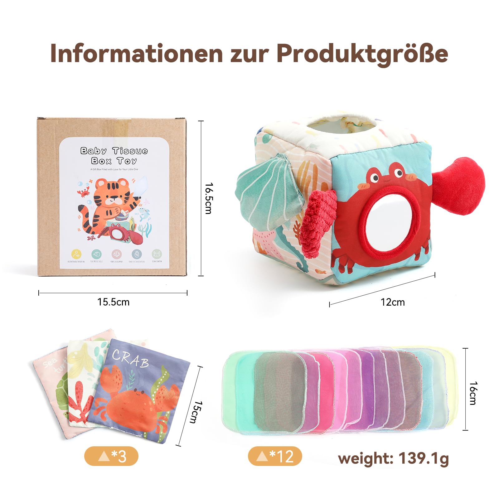 Boîte à Mouchoirs Sensorielle Montessori – Jouet 3-en-1 Pour Bébé 6-12 Mois – Cadeau Éducatif