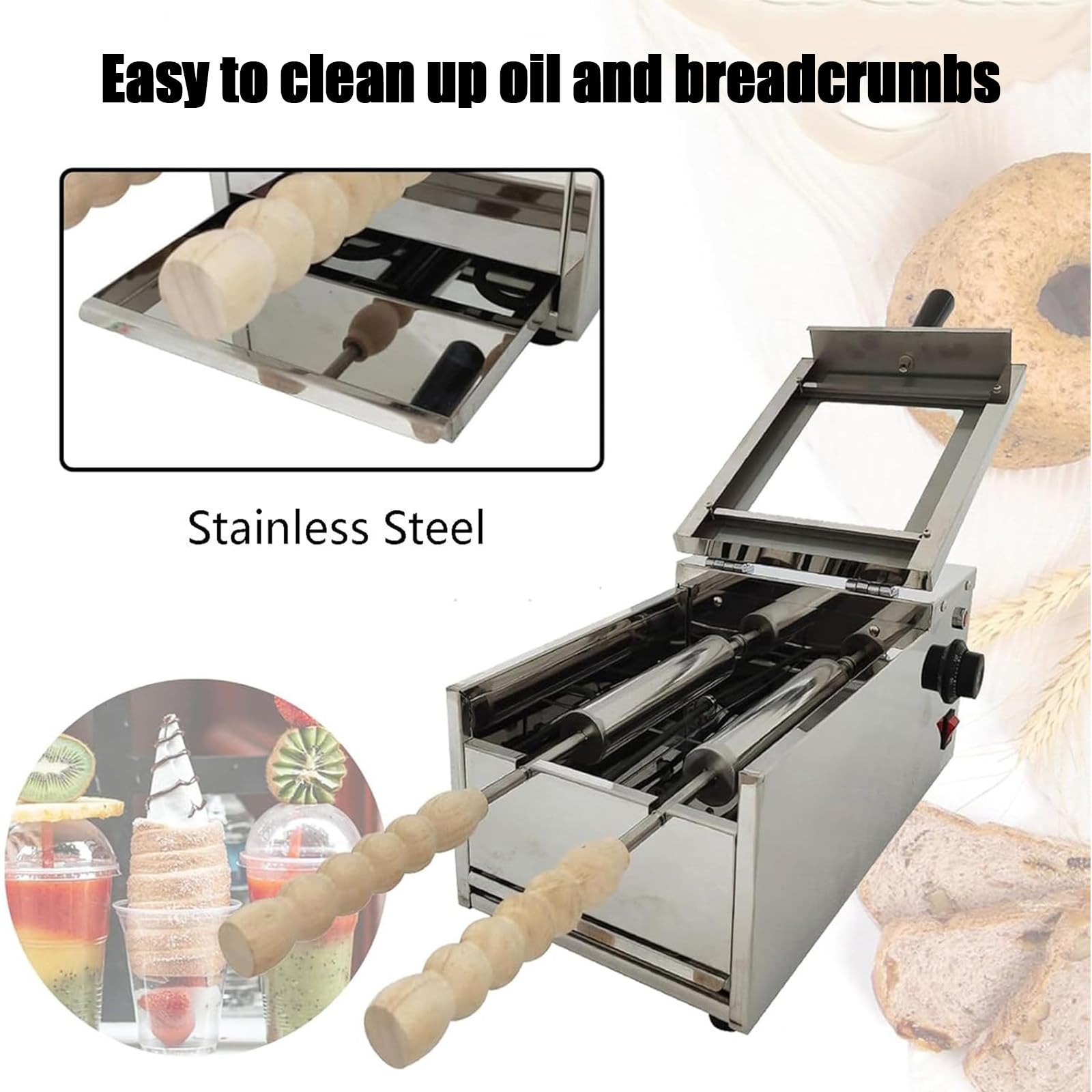 Máquina para Hacer Conos De Helado 1500W,con Molde Acero Inoxidable,Máquina Eléctrica para Hacer Panecillos,Ajustable 50°C a 300°C para La Cocina Doméstica Y El Uso Comercial Snack Bar