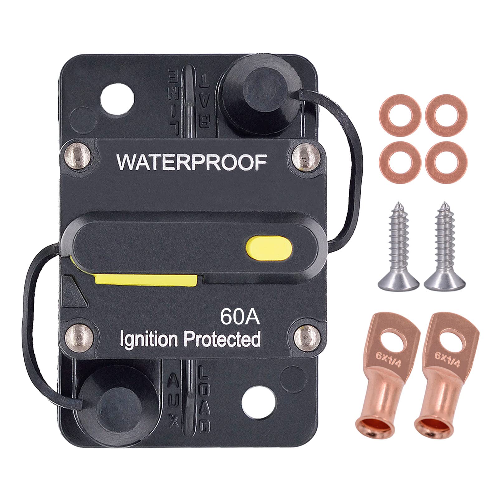 Zesugo 60 Amp Circuit Breaker with Manual Reset, DC 12V - 48V Circuit Protector for Marine Trolling Motor Car Amplifier RV Solar Truck ATV Inverter,