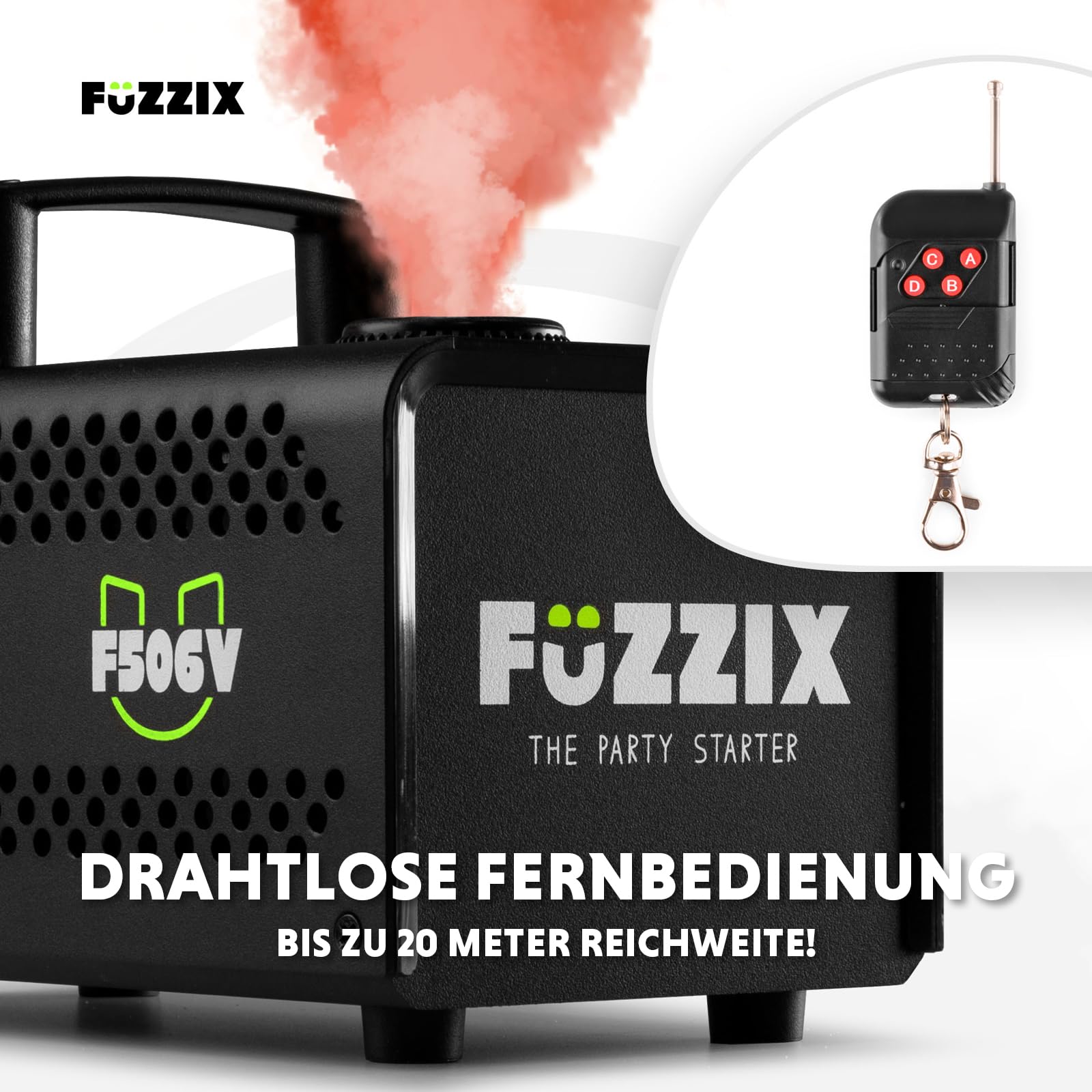 Fuzzix F506V - Vertikale Nebelmaschine Mini mit Fernbedienung & LED Lichteffekt, Smoke Machine mit 500 Watt, Rauchmaschine Party für Hochzeiten, Nebelmaschine Halloween, Fog Machine in Schwarz