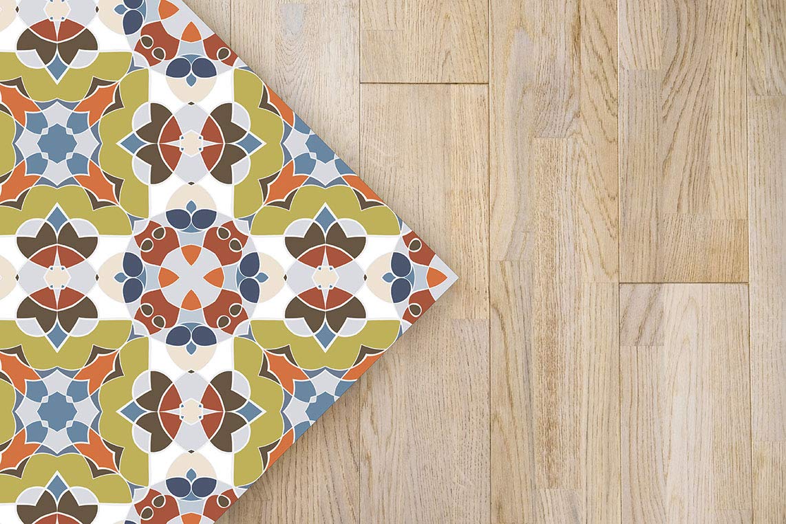 Panorama Tapis Vinyle du Sol Cuisine Salle de Bain - Différentes Tailles - (Tuile Style Oriental Original 100x140 cm)