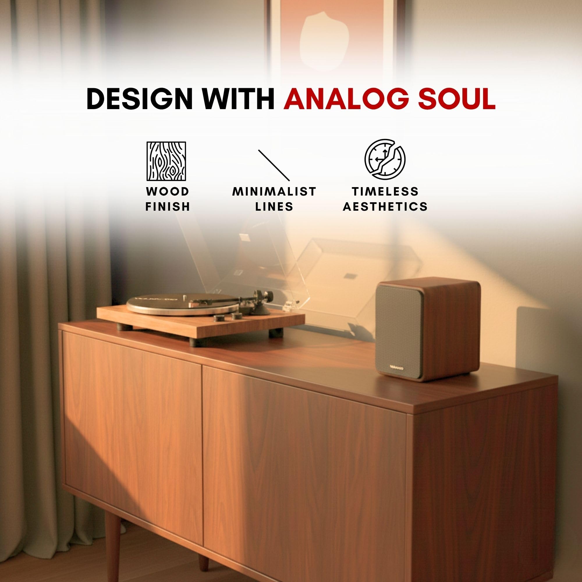 VULKKANO TD10 Gramofon Bluetooth z automatycznym odtwarzaniem, precyzyjne ramię, zintegrowany korektor fonu/linia i elegancka konstrukcja kompatybilna z winylami 33 i 45 obr./min