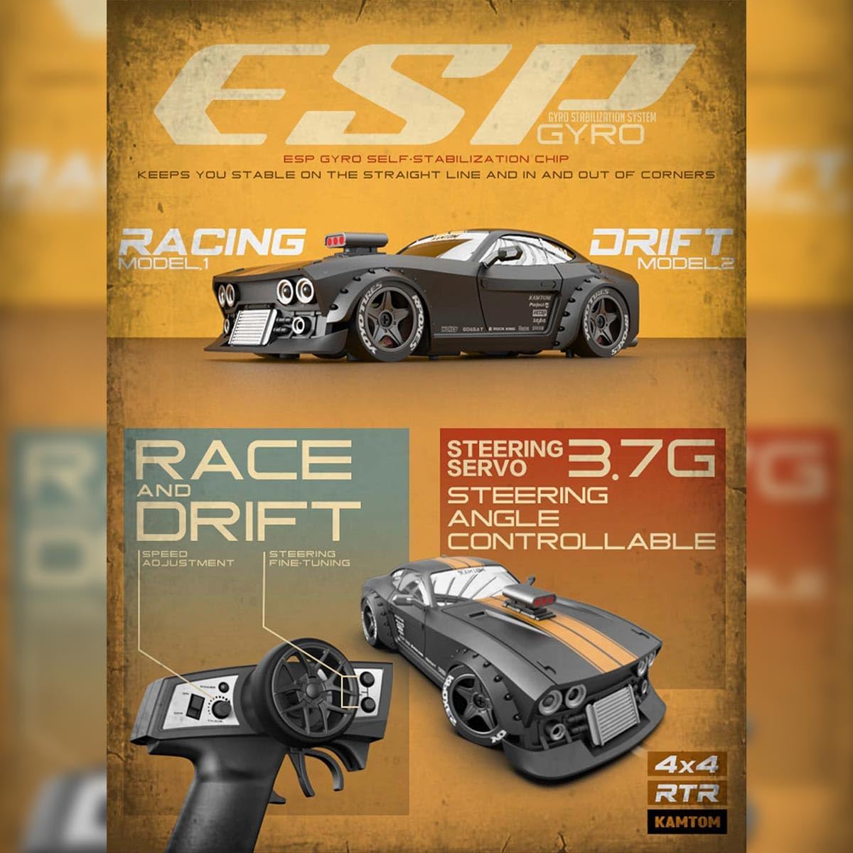 1/32 Mini RC Drift Car, 2.4G 4WD Remote Control Drift Car with Two-Speed LED Light, 4 Adjustable Wheelbase Options, RC Vehicles for Adults(RTR Version)
