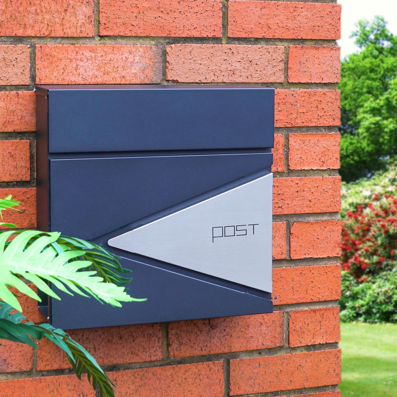 Mysmartbuy.com Black & Silver Wall Mounted Lockable Letterbox - Weather Resistant Galvanised Steel Modern Design Mail Letter Post Box With Newspaper Holder, Top Opening Flap & 2 Keys – H37 X W37 X D10cm