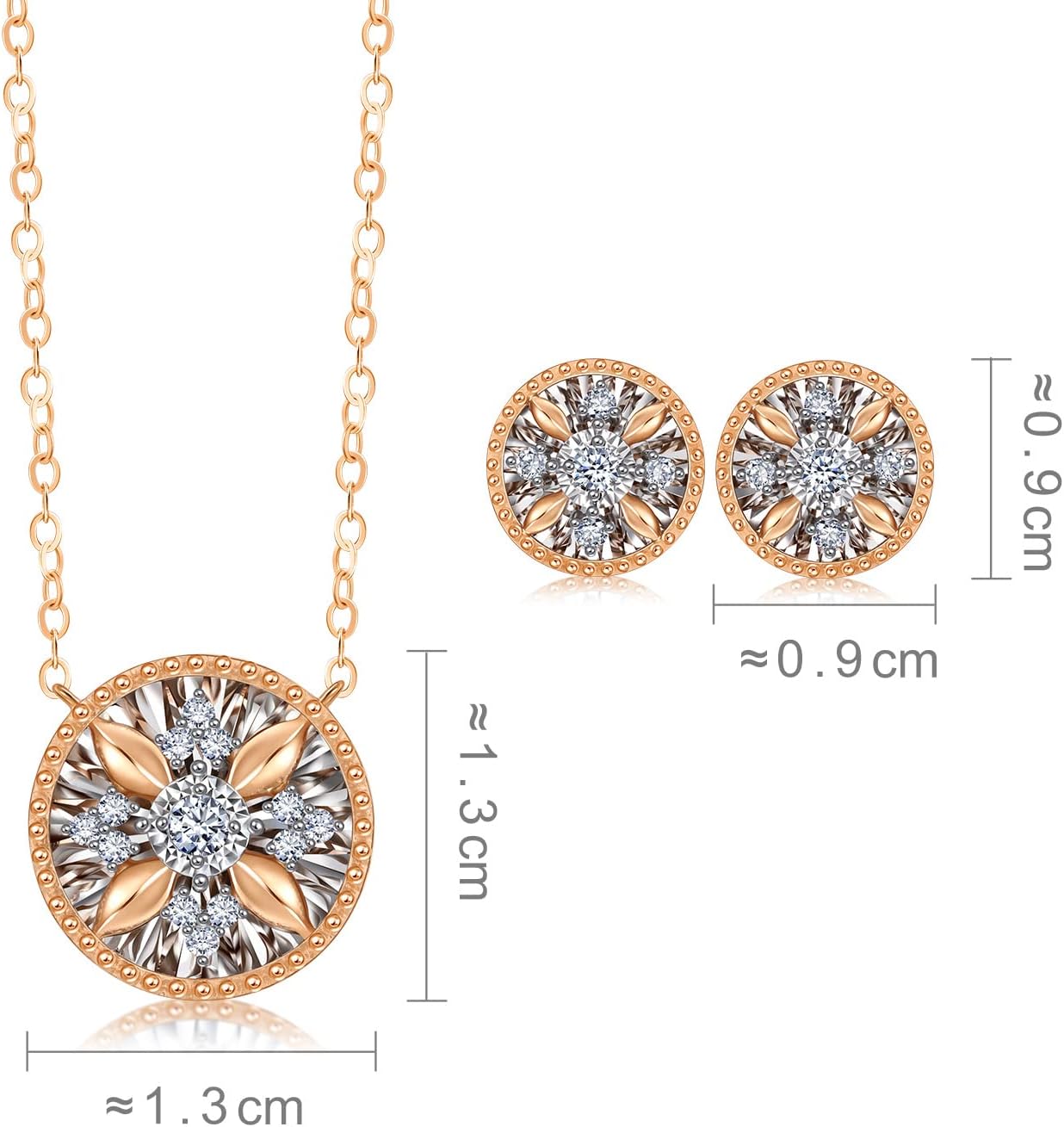 CHOW SANG SANG 18K White & Rose Solid Gold Coin Daimond Necklace and Earrings Jewelry Set with Limited Edition Jewelry Box 93431N 93431E image 5