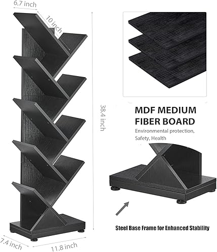 Miniatura 3 de ruboka DESK56A - Estantería de árbol de 9 estantes, 38.4 pulgadas, estilo retro, para CD, revistas, libros, estantería pequeña para dormitorio, sala