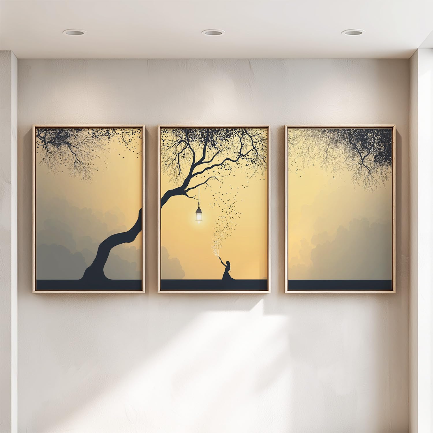 Set di 3 stampe artistiche da parete con sagoma fantasy, con albero ragazza principessa, immagini estetiche romantiche per soggiorno, giardino, corridoio, ufficio, galleria, grande stampa su tela (40