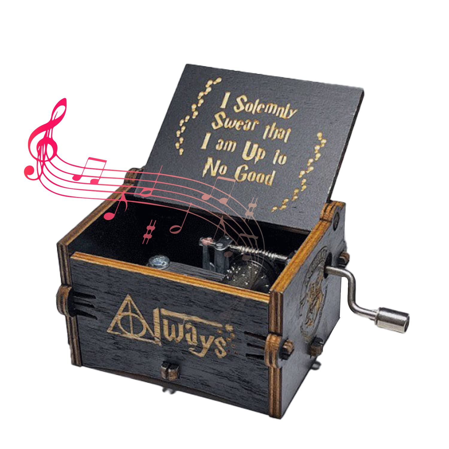 JZS Wood Music Boxes,Laser Engraved Vintage Wooden Sunshine Musical Box Gifts for Birthday/Christmas/Valentine's Day (Harry Potter Hand Crank Music Box)