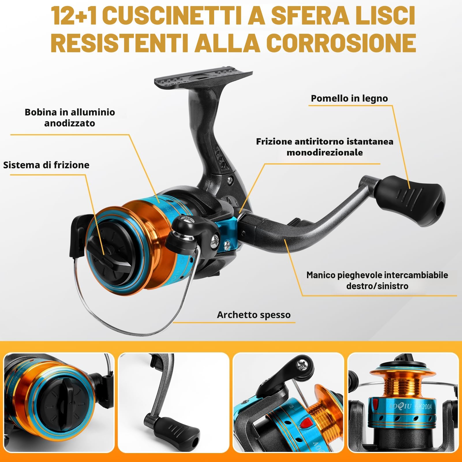 Ertisa Canna da Pesca Spinning, 2.1m Fibra di Carbonio Canne Pesca Telescopica Set Combinato Canna da Spinning e Mulinello da Pesca Esche da Pesca Kit Borsa da Trasporto Per Mare e Acqua Dolce Viaggio