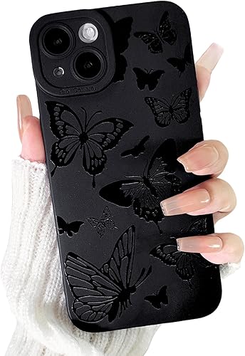 Funda compatible con iPhone 13, diseño de mariposa negra para niñas y mujeres, TPU suave a prueba de golpes, para iPhone 13, mariposa