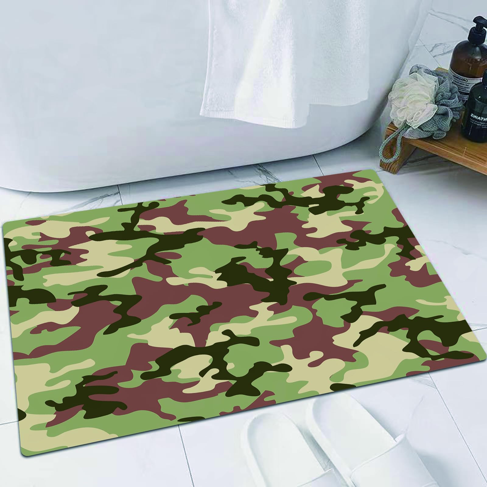 EMFSLA Bath Mat 24x35 in,Camo,Illustrated Green Camouflage in Forest Colors Hun,Non-Slip Bathroom Mat Machine-Washable,Ultra Soft and Water Absorbent Bath Rug for Bathroom