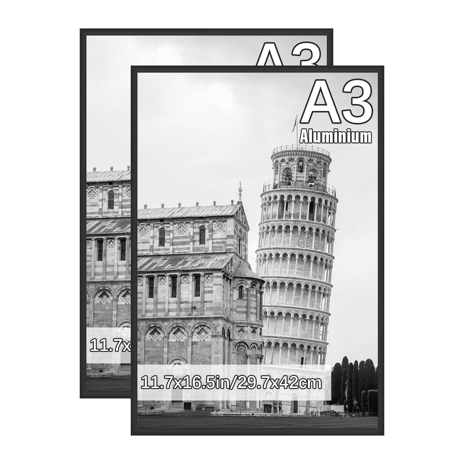Marco de fotos A3, marco de aluminio negro con plexiglás de alta resolución, marco de póster de pared para decoración del hogar, 29,7x42cm, set de 2