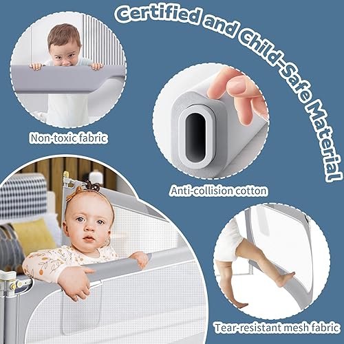 Miniatura 4 de Riel de cama para niños pequeños, protector de riel para cama de bebé con bloqueo de seguridad doble para niños, altura ajustable de 30 velocidades,