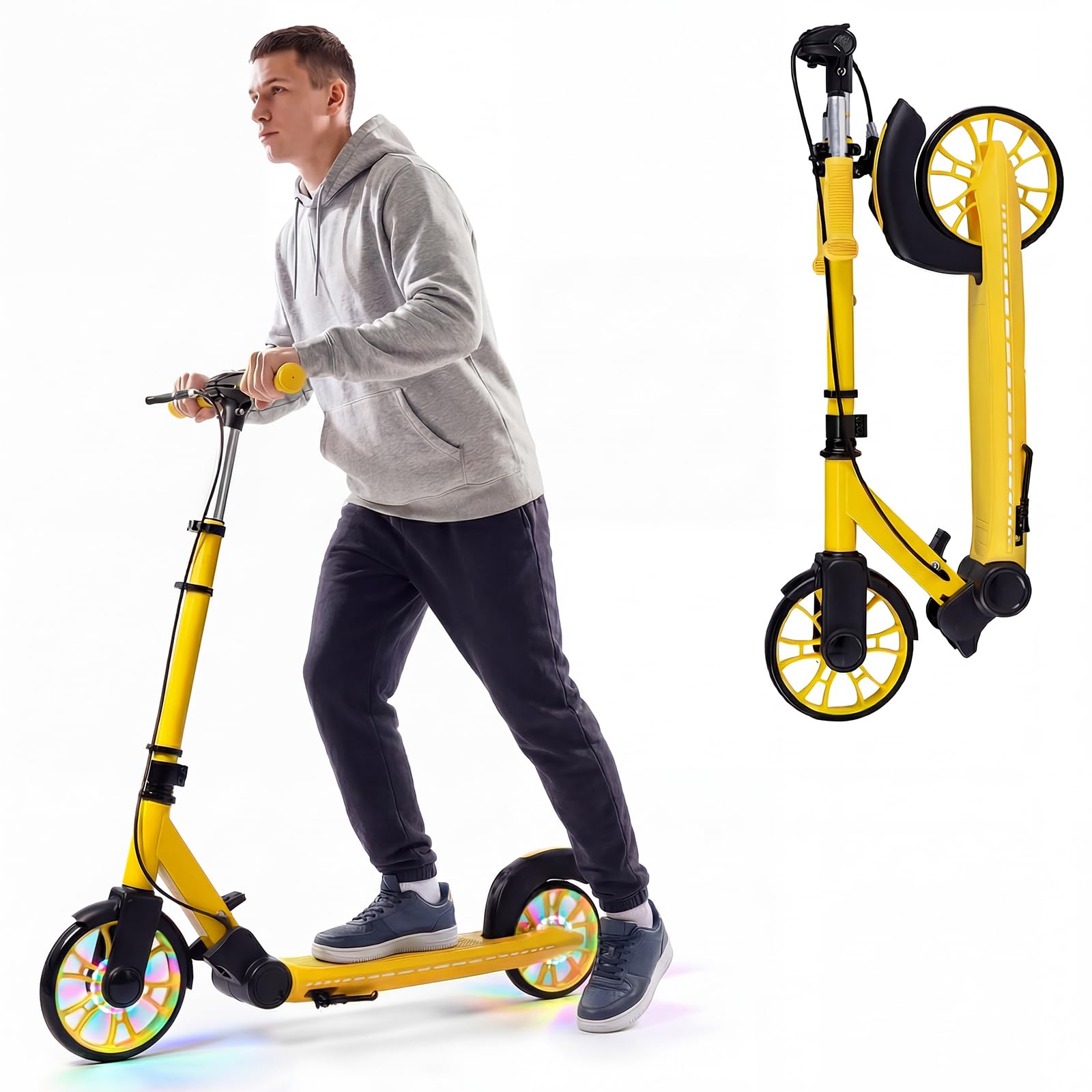GOPLUS Patinete para Adultos y Niños, Scooter Plegable con Manillar Ajustable en 3 Alturas, 2 Ruedas Iluminadas, Plataforma Antideslizante, Marco de Aluminio, para Niños de 6+, Carga 100 kg