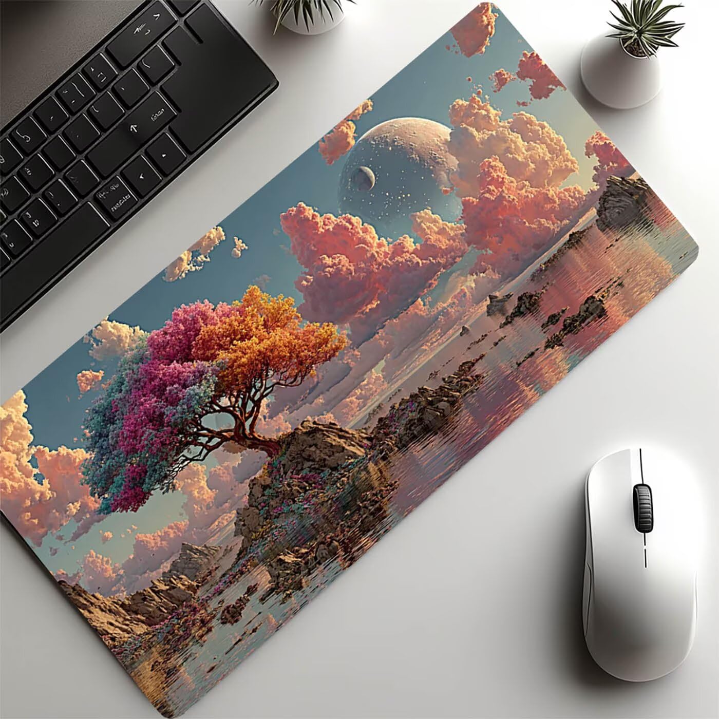 Podkładka pod mysz drzewo księżyc wodoodporna podkładka pod mysz xxl 1400x600x3mm podkładka pod mysz do gier Popraw precyzję i szybkość, podkładka pod mysz do pulpitu gracz bezprzewodowa klawiatura
