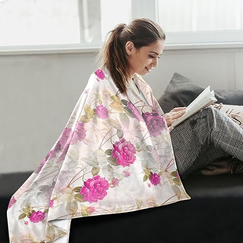 Miniatura 6 de Pink Roses Flower Modern Ultra-Soft Flannel Fleece Blanket, Cozy Holiday Throw Blanket Adults Kids Home Decor Travel Living Room Throws 60x90 Inches