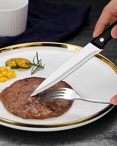 Miniatura 6 de EUIRIO Juego de cubiertos de 48 piezas con cuchillos para carne, cubiertos de acero inoxidable resistente para 8, cubiertos de grado alimenticio,