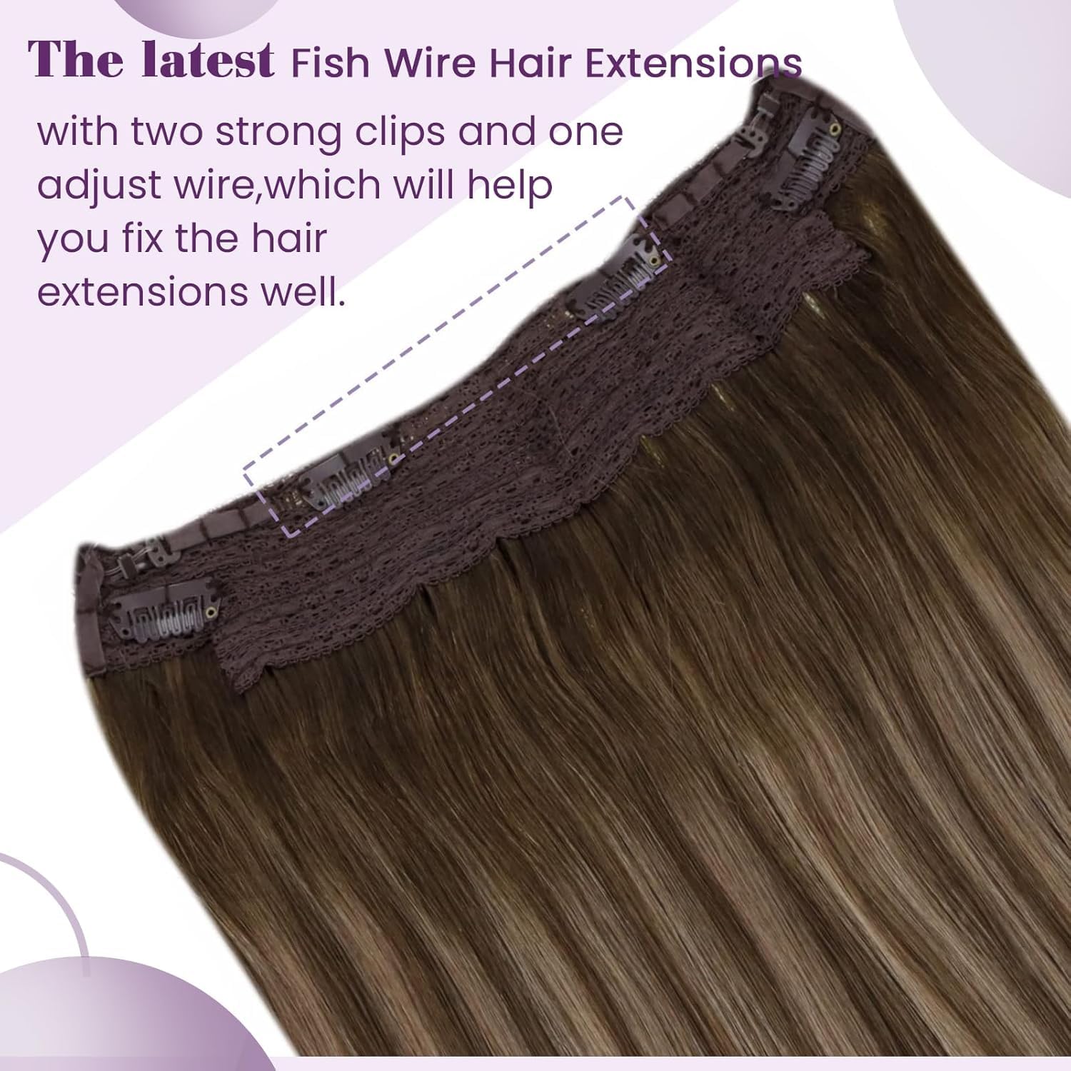 LaaVoo Human Hair Extensions Balayage Light Brown & Dark Blonde Real Remy Hair Invisible Wire Undetectable 100% Real Straight Hair Extensions Long-Lasting 80g 14 Inch #8/16/8 - Image 3