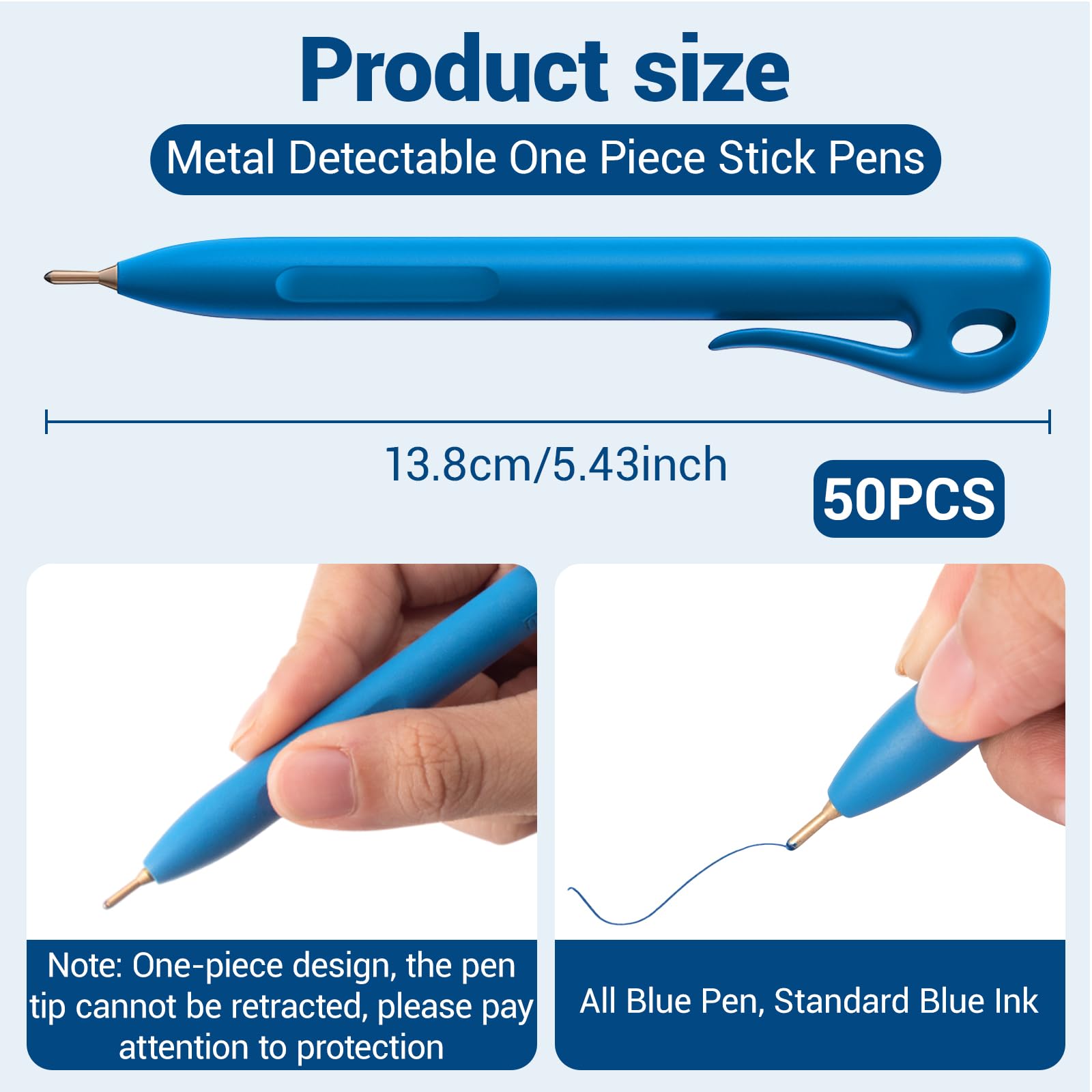 Tenceur 50 Pcs Metal Detectable Pens Standard Blue Ink Pen with Pocket Clip Lanyard Attachment Metal Retractable Ballpoint — view 2