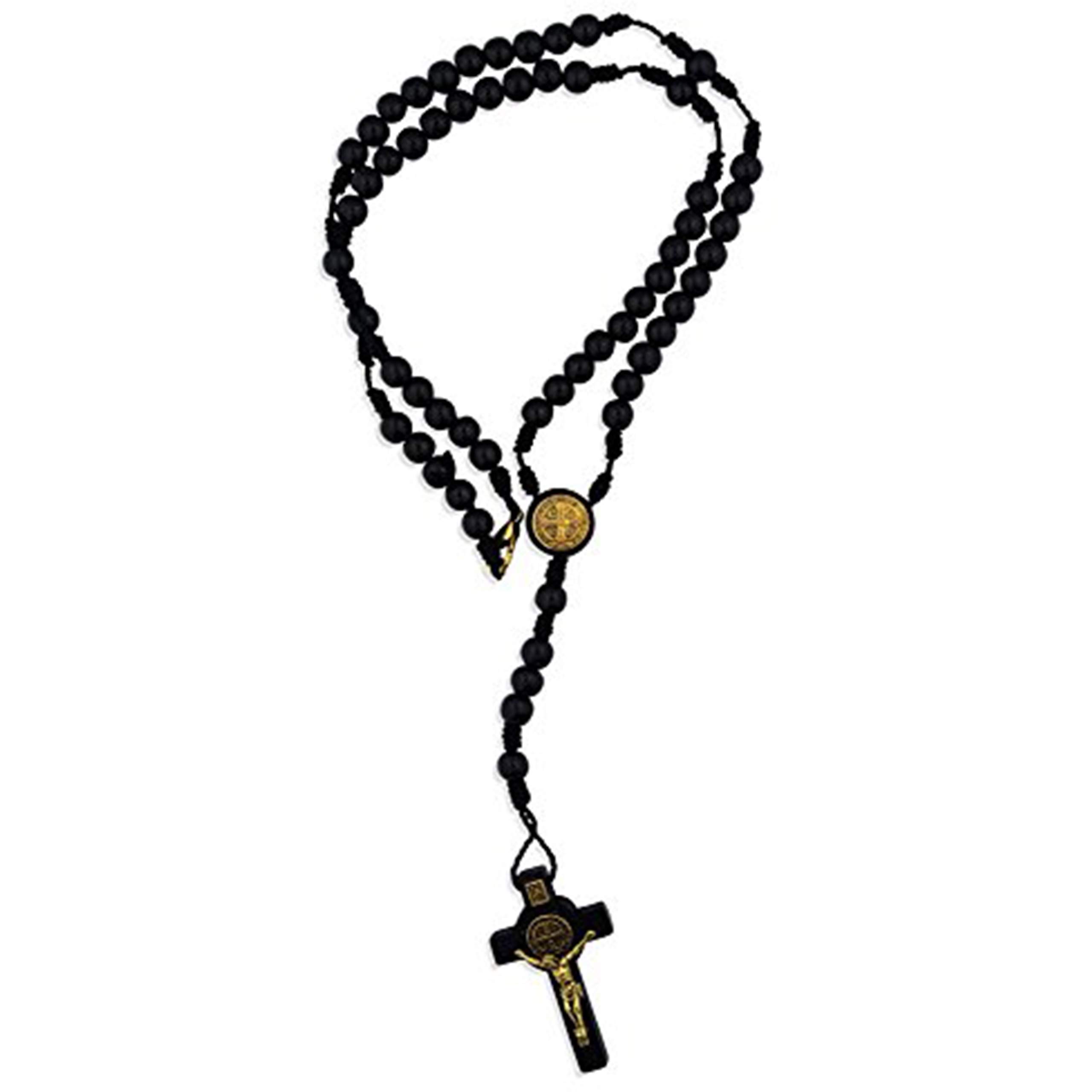 Wood St. Benedict Rosary Necklace with Clasp