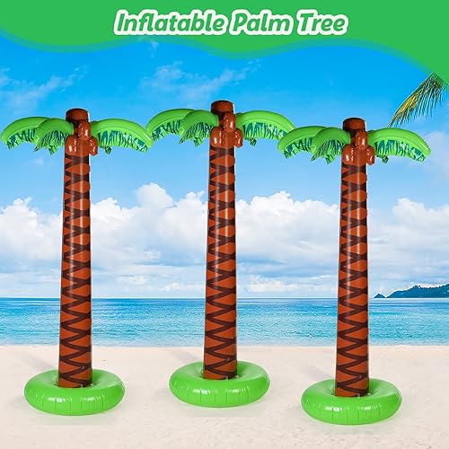 Miniatura 4 de Talltalk Paquete de 6 palmeras inflables gigantes de 5.5 pies, decoraciones de palmeras inflables para verano, fiesta hawaiana en la piscina,