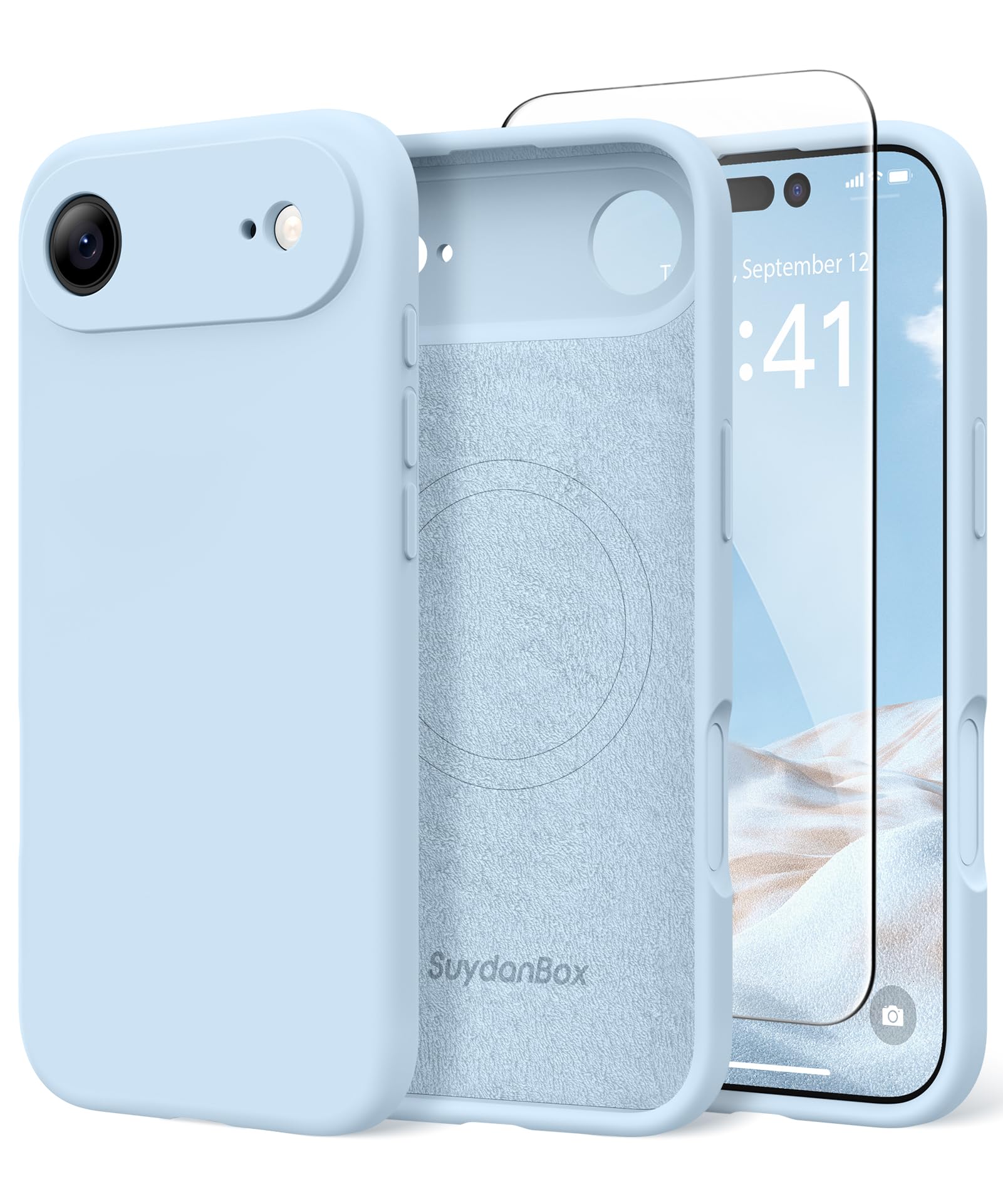 Photo 1 of SuydanBox Magnetic for iPhone Air Case, Compatible with MagSafe, [Full Camera Protection][Screen Protector] Silicone Shockproof Protective Phone Case for iPhone 17 Air 6.5", Light Blue