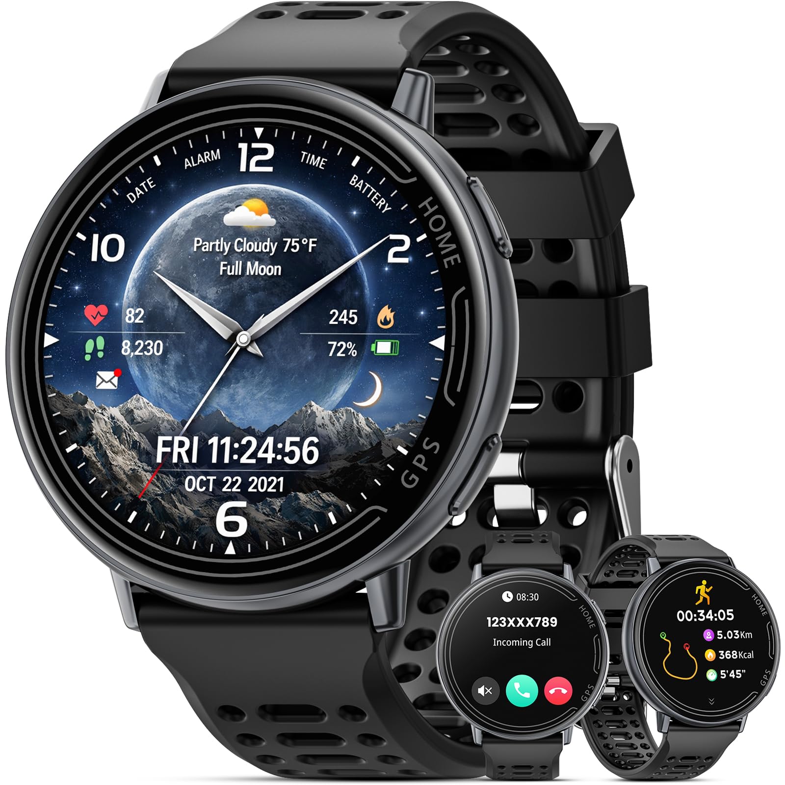Orologio intelligente GPS per uomini e donne, schermo HD da 1,39 pollici, supporto per le chiamate, diverse modalità di movimento, compatibile con Android e iOS (Nero)