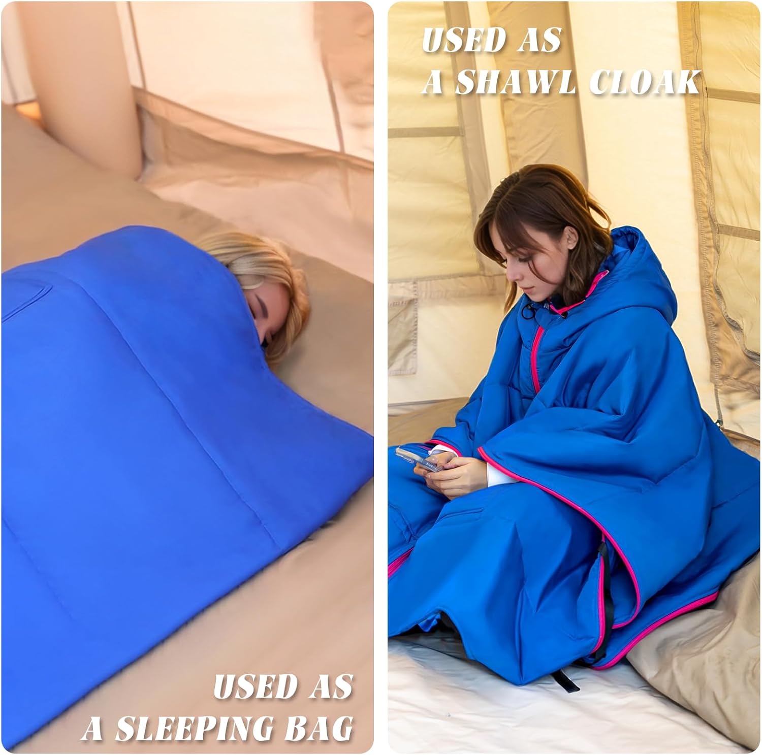 Camping Blanket Poncho, Large Wearable Blankets, 75 x 55 inch Cape, Windproof & Water-Repellent, Portable & Warm, for Outdoor, Sports, Travel, Car - Image 4