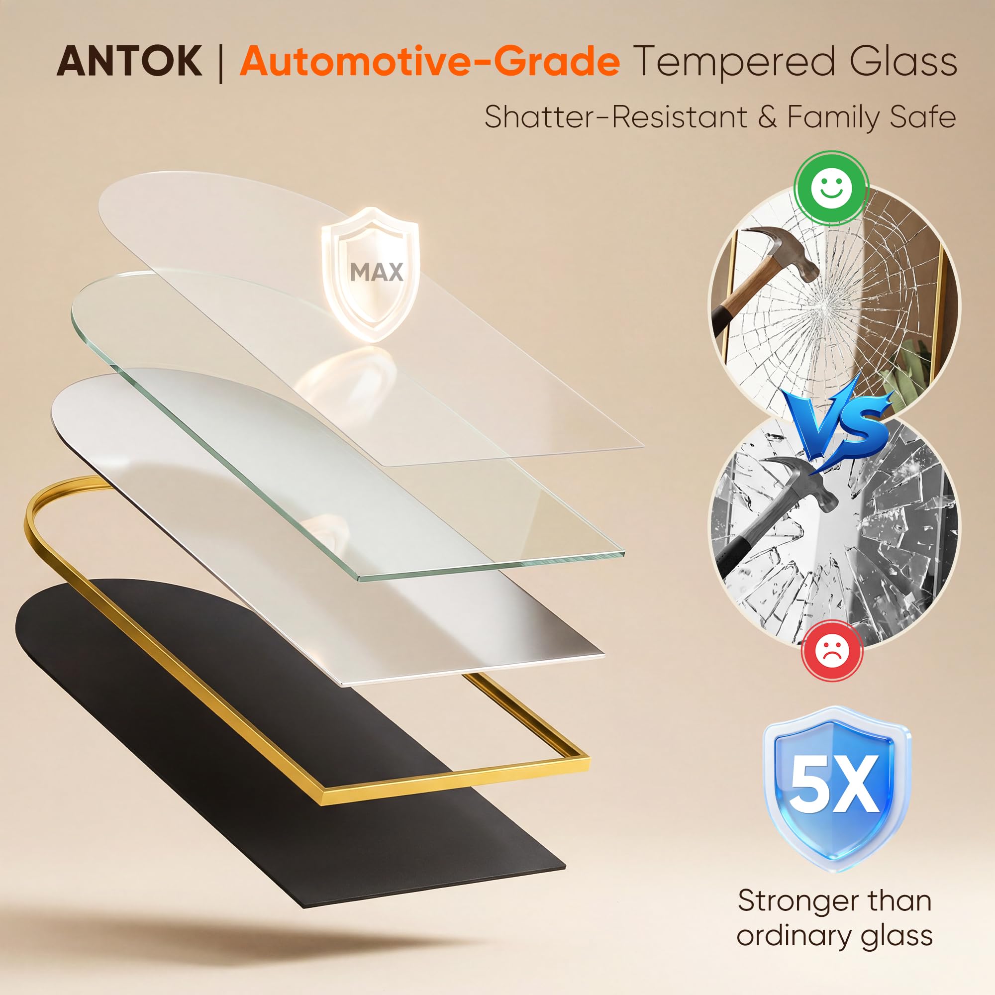 Antok Specchio a figura intera, 147,3 x 45,7 cm, specchio da pavimento autoportante, specchio a corpo intero con supporto per camera da letto, specchio da appendere per soggiorno guardaroba, oro