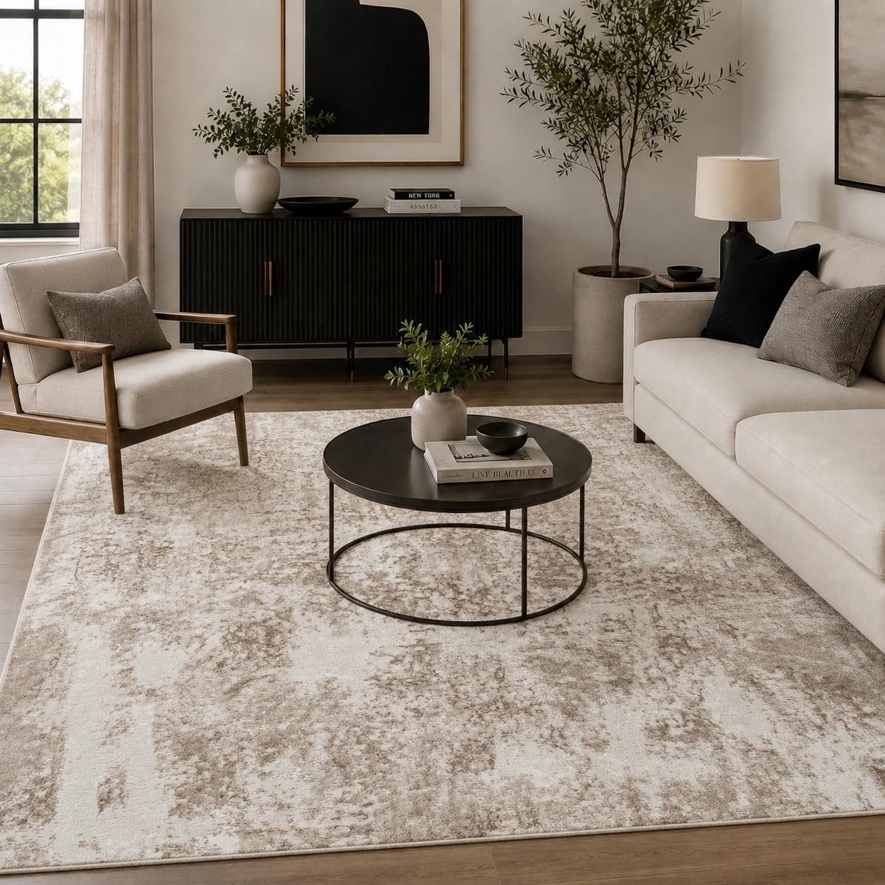 Serdim Rugs Gold Modern Abstract Acrylic Contemporary Area Rug 120x170
