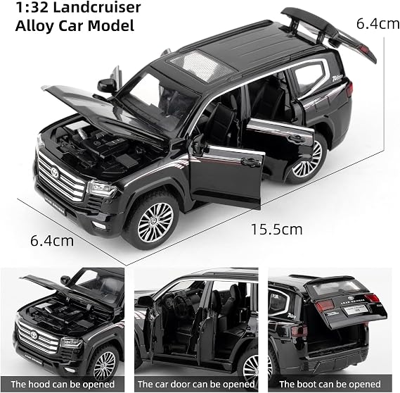 1/32 Compatible with Landcruiser LC300 Model Car Toy，Alloy Pull Back Vehicle with Sounds and Lights for Kids Boys Girls and Adults, Birthday Gift（Black）