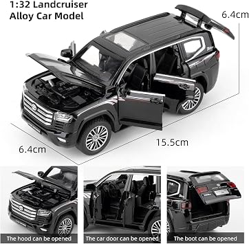 1/32 Compatible with Landcruiser LC300 Model Car Toy,Alloy Pull Back Vehicle with Sounds and Lights for Kids Boys Girls and Adults, Birthday Gift(Black)