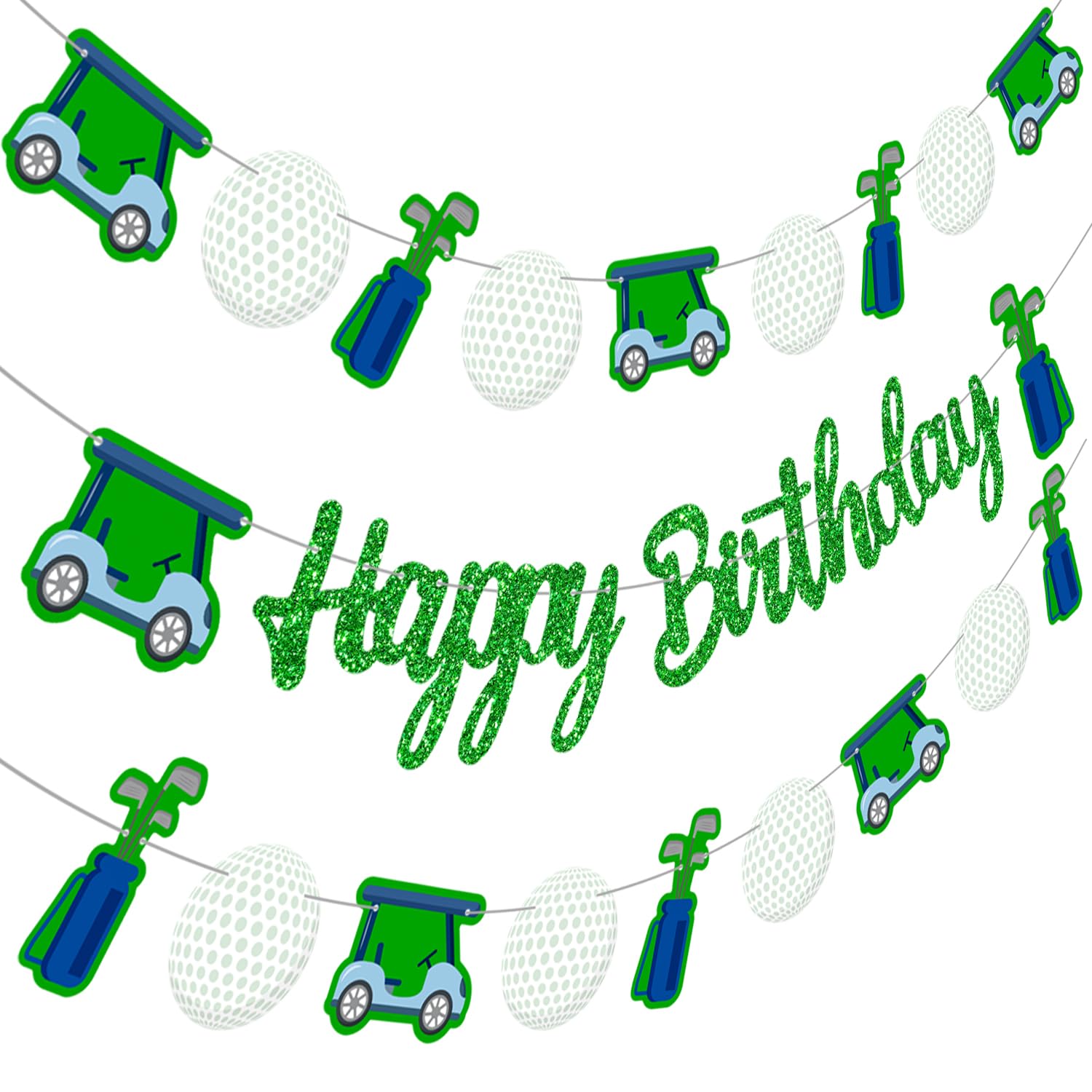 Golf Birthday Party Banners 3PCS Golf Themed Birthday Decorations Glitter Green Golf Happy Birthday Sign Golf Ball Party Hanging Banner Decoration for
