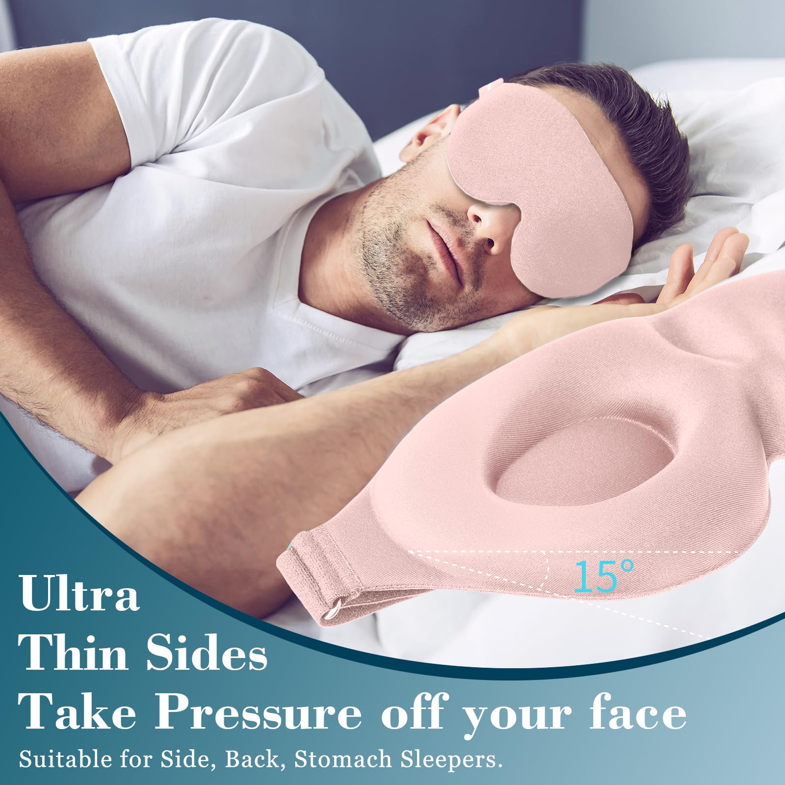 ZGGCD Sleep Mask for Side Sleeper, Light Blocking Sleeping Eye Mask for Women Men, 3D Contoured Cup Night Blindfold, Luxury Eye Cover Eye Shade with Adjustable Strap for Travel, Nap, Pink