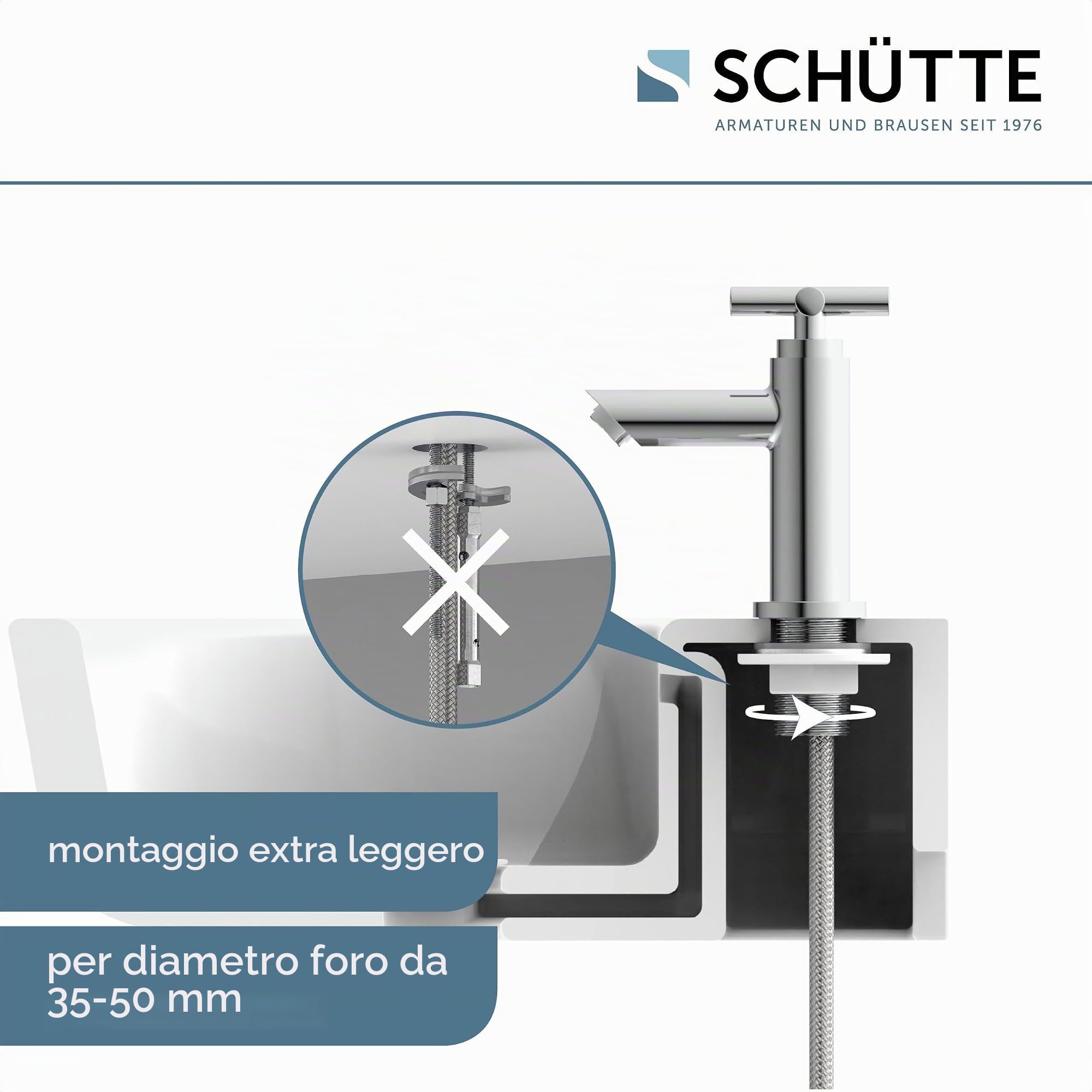 Schütte MATAO, Bagno Solo per Acqua Fredda, Rubinetto a Pedale con Maniglia a Croce Chic, 37956, Cromato