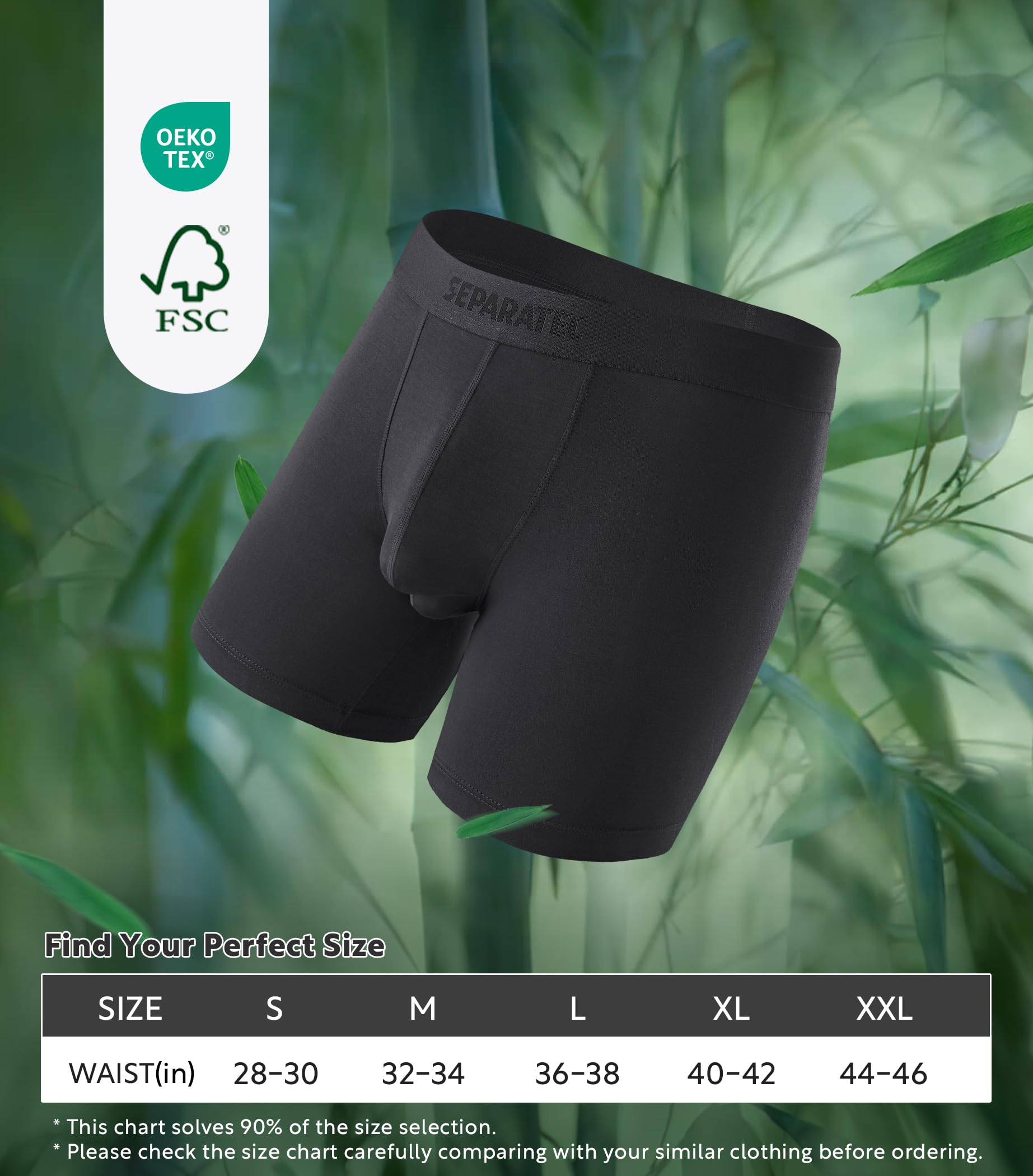 Separatec Mutande Boxer Uomo Doppia Tasca Indipendente Elastico Boxers Lunghi bambù Traspirante Morbido 35mm Cintura Senza Cuciture Intimo Pantaloncini Multipack