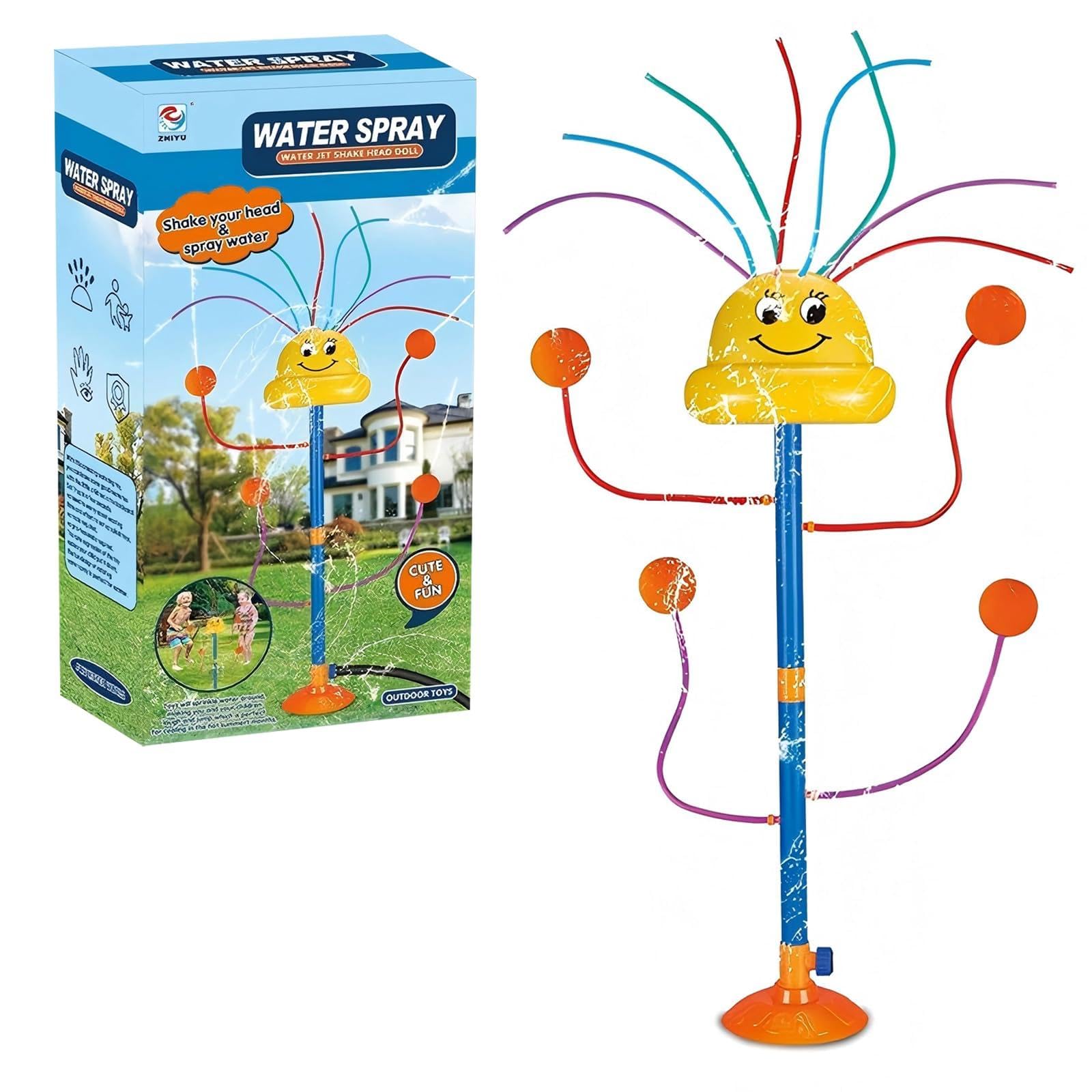 Falafoty Water Sprinkler Outdoor Yard Toy for Kids, Smile Face Garden Splash Toy with 8 Wiggle Tubes 4 Nozzle, Backyard Lawn Fun Water Play Sprinkler, Summer Outdoor Play Equipment Family Game