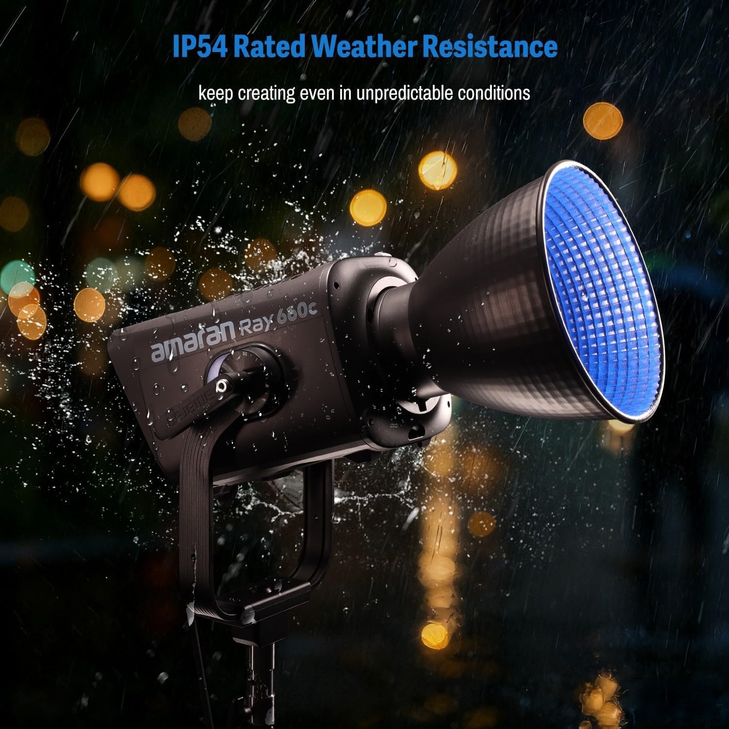 Amaran Ray 660c Luce Video LED RGBWW, 660W Potente Luce Studio COB Full-Color, Design All-in-One con Alimentazione Integrata, IP54 Impermeabile, 2.300K-10.000K, OmniColor Engine, Controllo App/DMX