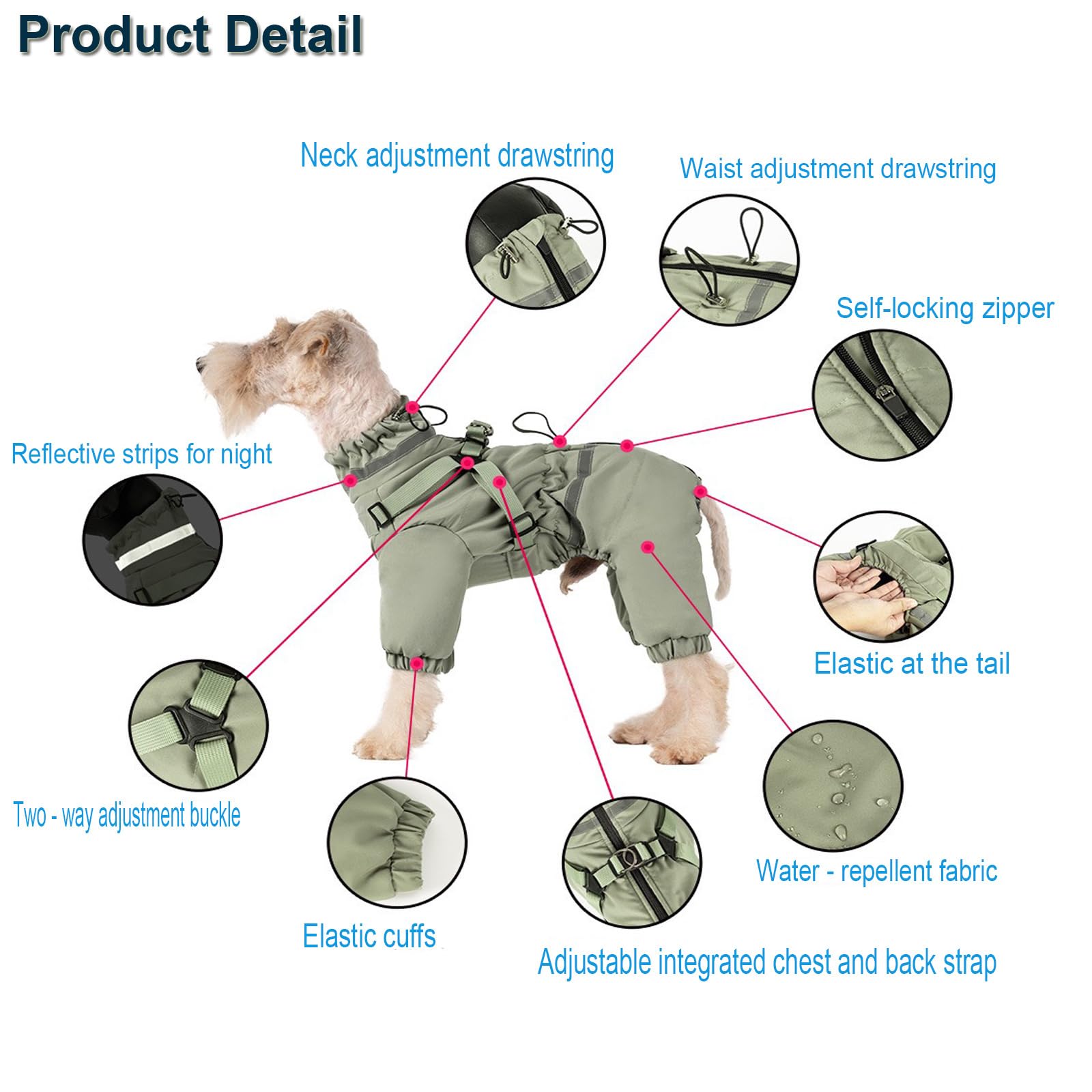 Cappotto invernale per cani, per esterni, regolabile, a 4 gambe, con imbracatura, riflettente, impermeabile, per cani di piccola taglia e cani di taglia media, grigio, M