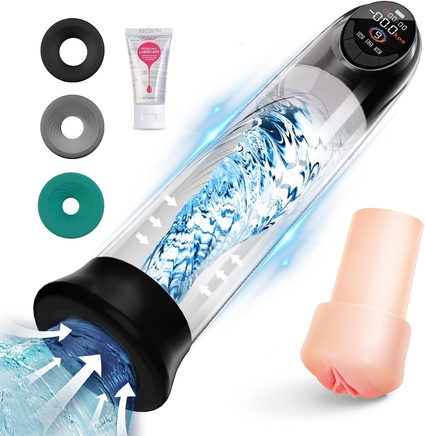 Penis Pump Sex Toys for Men - Electric Male Masturabtor with 4 Pressure Levels 9 Suction Training Modes, Adult Pocket Pussy for Cock Enlarger Extender, Male Sex Toy with Large Barrel and LCD Display