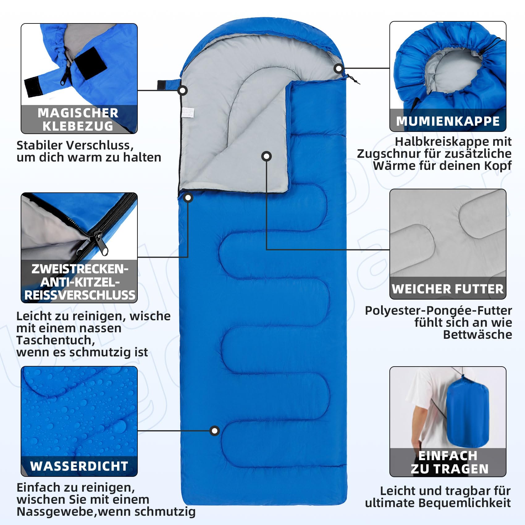 UnderwoodAggregator Schlafsäcke für Erwachsene und Kinder -Ultraleichter Schlafsack 3 Saison für kaltes Wetter,kompaktes Rucksack Camping-Schlafsack für Mädchen Jungen, leichte Schlafsäcke für Camping