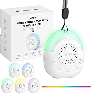 AIEK Baby White Noise Machine, 30 beruhigende Schlafgeräusche, 5 Farben Baby Nachtlicht Timer, Schlaf Yoga Meditation, tragbare White Noise Machine für Kinder Erwachsene